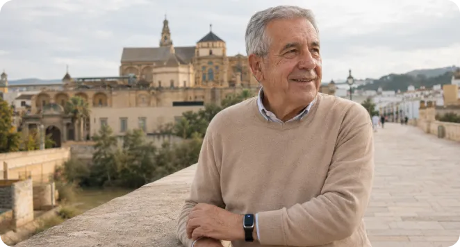 Persona mayor en Córdoba usando el reloj Durcal
