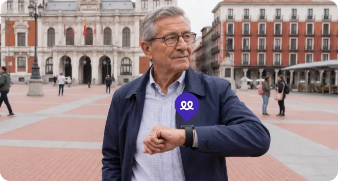 Persona mayor en Valladolid usando el reloj Durcal
