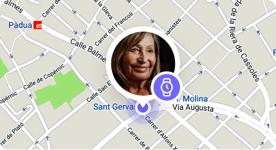 Map with location and profile photo of elderly woman