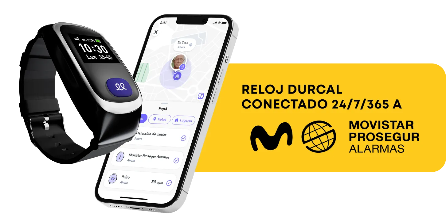 Smartwatch and smartphone showing the Durcal app interface